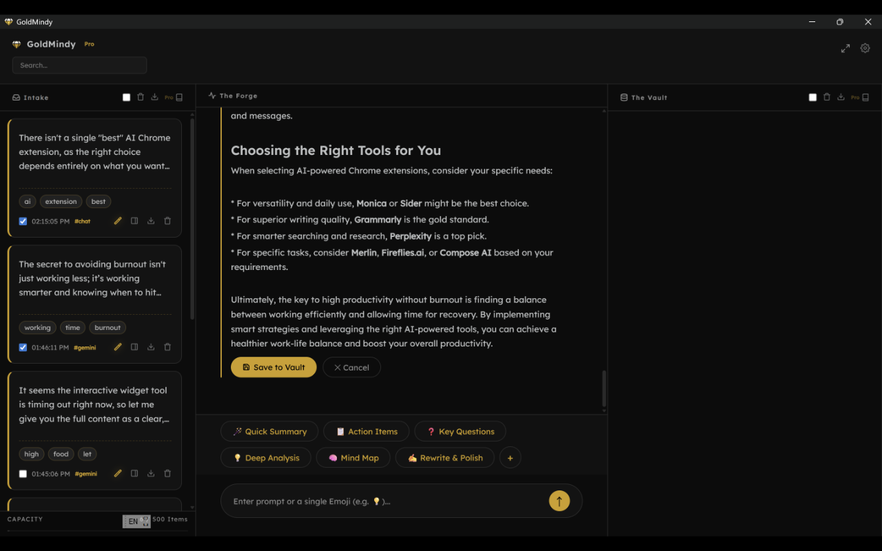 The Forge AI refinement interface